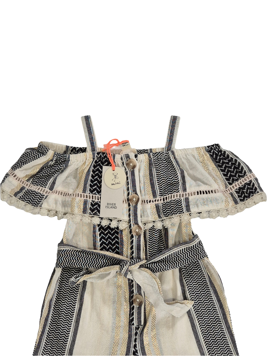 Tüdrukute beež triibuline jumpsuit