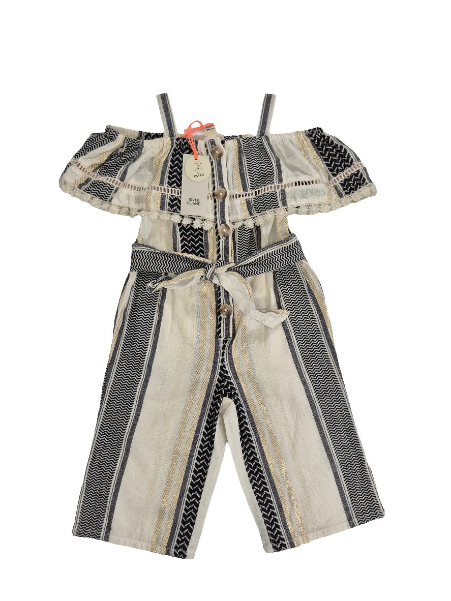 Tüdrukute beež triibuline jumpsuit