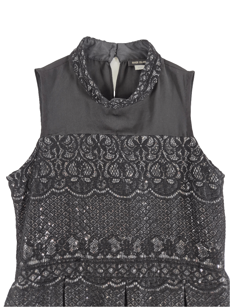 RIVER ISLAND Tüdrukute must pitsiga sädelev kleit