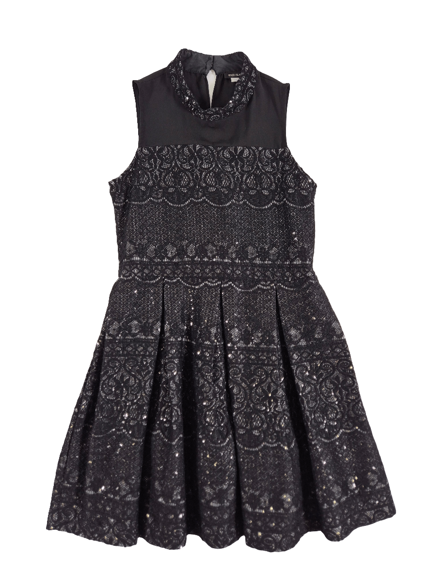 RIVER ISLAND Tüdrukute must pitsiga sädelev kleit