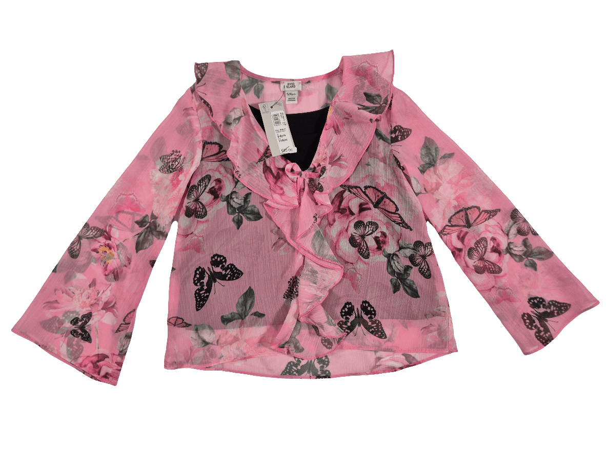 RIVER ISLAND Tüdrukute roosa satsidega pluus