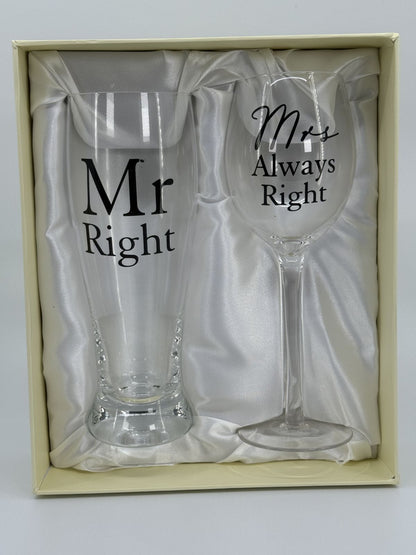 Kingikomplekt “Mr Right & Mrs Always Right” klaasid