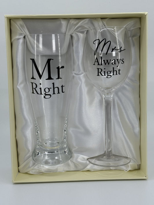 Kingikomplekt “Mr Right & Mrs Always Right” klaasid