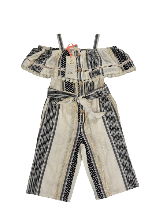 Tüdrukute beež triibuline jumpsuit