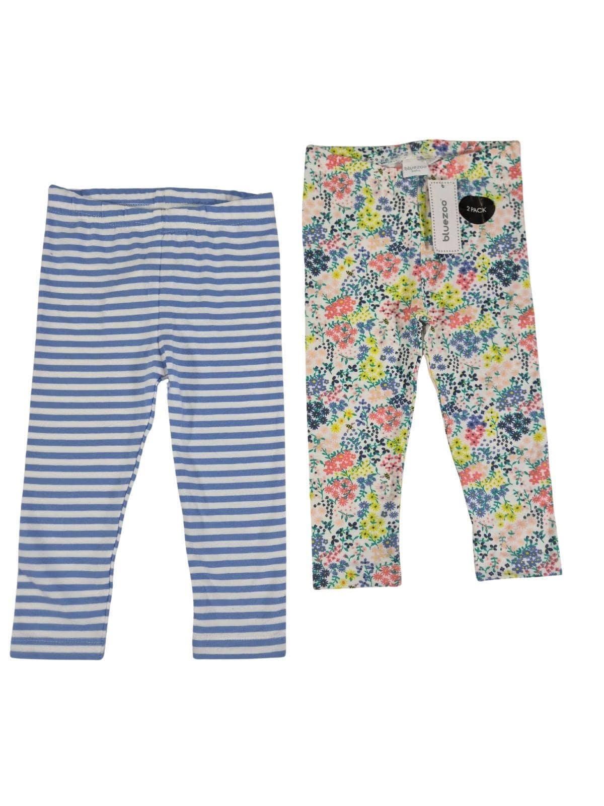 BLUEZOO Tüdrukute valged lillelised, sinised triibulised retuusid 2tk