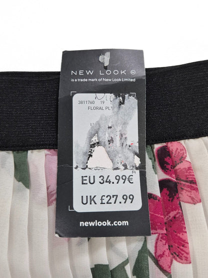 NEW LOOK Naiste valge plisseeritud seelik roosade õitega