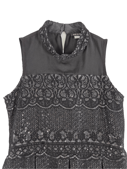 RIVER ISLAND Tüdrukute must pitsiga sädelev kleit