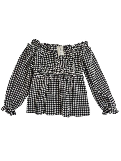 RIVER ISLAND Tüdrukute must valge ruuduline pluus