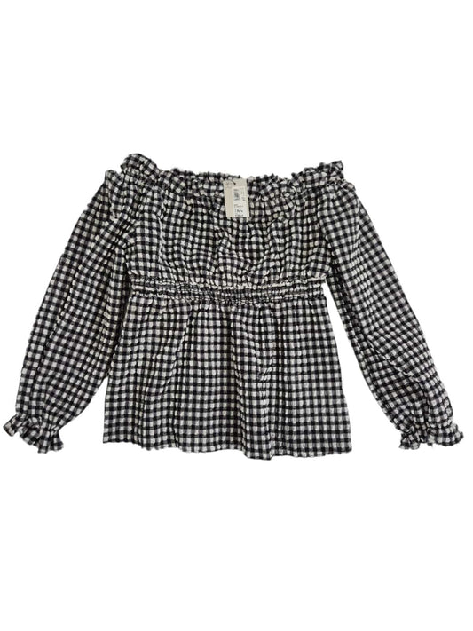 RIVER ISLAND Tüdrukute must valge ruuduline pluus