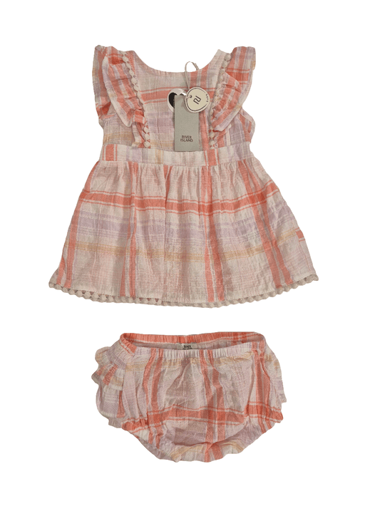 RIVER ISLAND Tüdrukute roosa ruuduline kleit + püksid