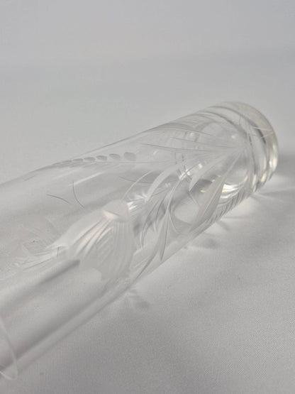 SECOND BEST TAASKASUTUS Vintage lillemustriline graveeritud klaasvaas