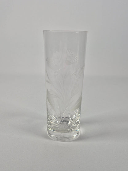 SECOND BEST TAASKASUTUS Vintage lillemustriline graveeritud klaasvaas