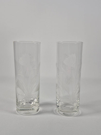 SECOND BEST TAASKASUTUS Vintage lillemustriline graveeritud klaasvaas